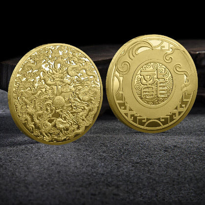 Commemorative Challenge Coins Iron Gold Silver Plated Chinese Style Dragon Decor