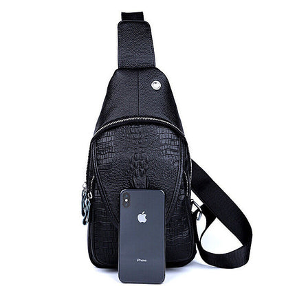 Men's Sling Backpack, 100% Genuine Leather Crocodile Crossbody Chest Bag Daypack