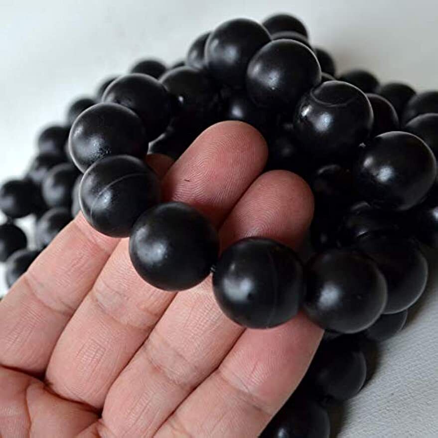 Bracelet Natural Bian Stone Black Beads Round Elastic Hand String for Men Women