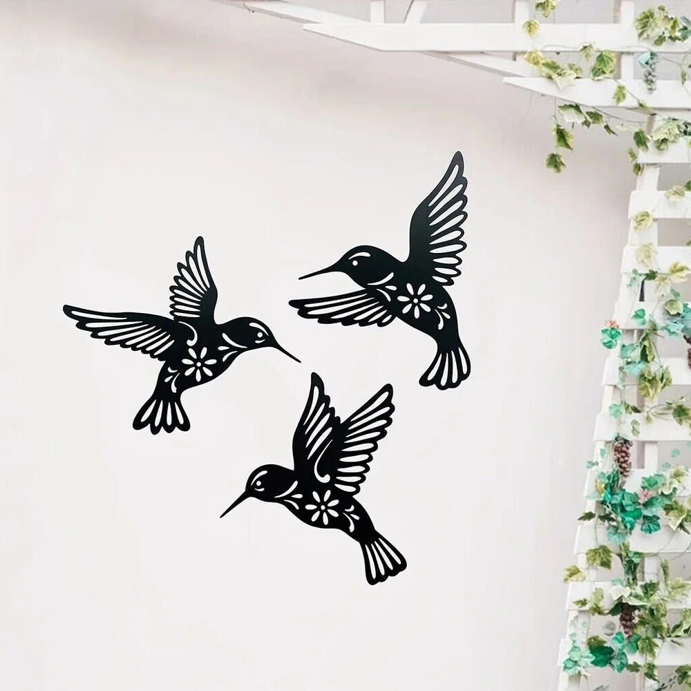 Metal Hummingbird Wall Art, Cutout Iron Black Bird Sculpture Pendant Decoration