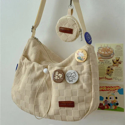 College Crossbody Bag Plaid Print Shoulder Bag New Cute Handbag