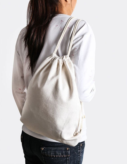 Yingkor Cotton Canvas Drawstring Backpack Bag Gym Sackpack 34.5x40cm, White