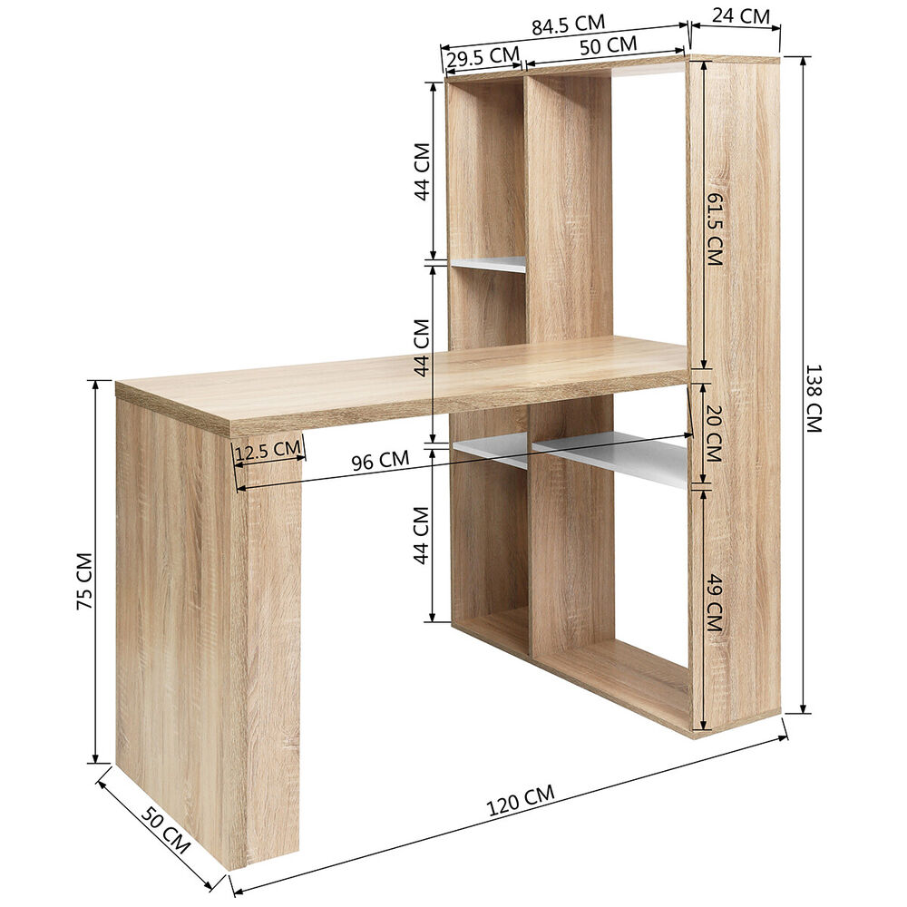 47.2W X 19.7D 29.5-54.3H 2 in 1 computer desk L-shape Desktop with shelves