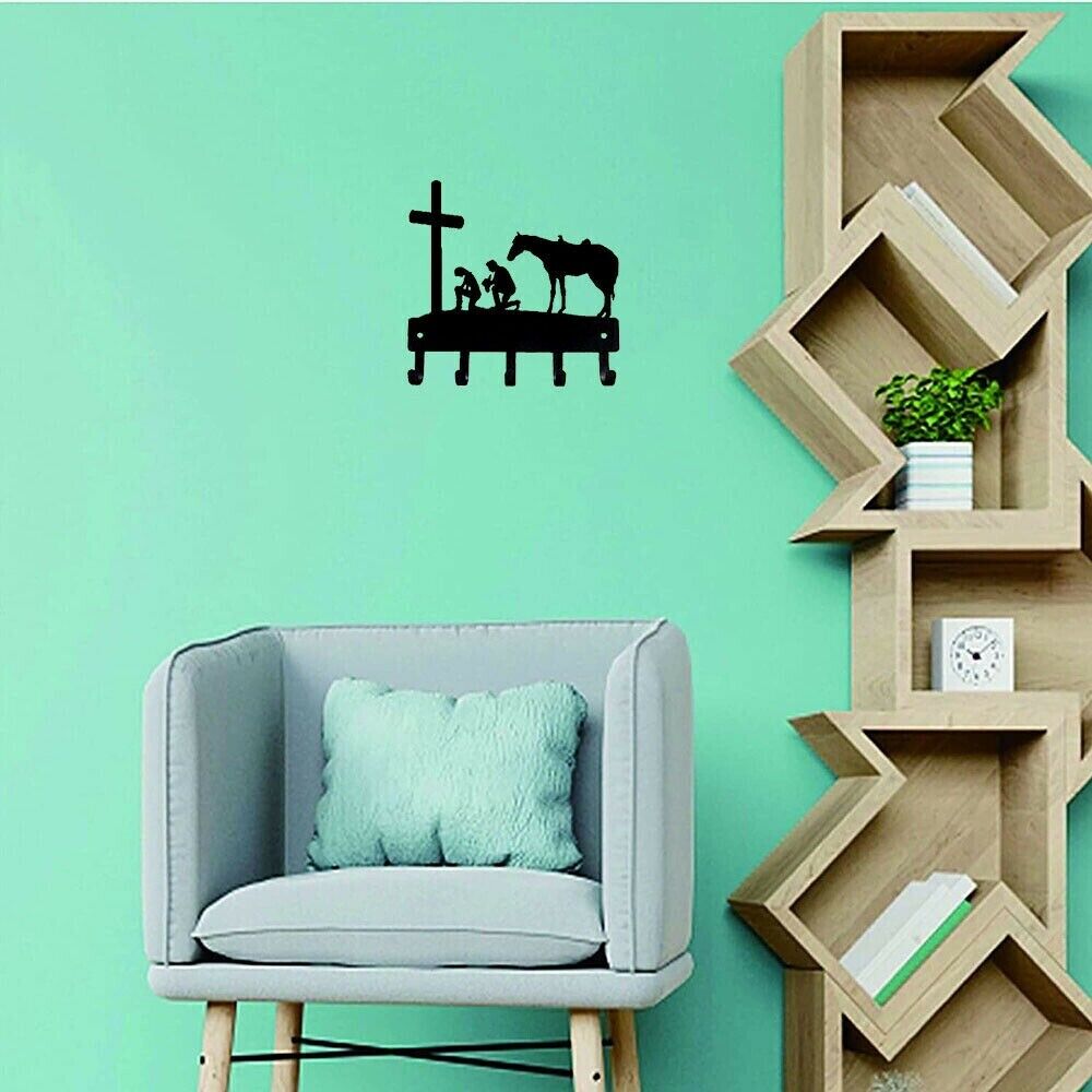 Cowboy Cowgirl At The Cross Wall Mounted Hook Up Pendant Wall Art Home Decor