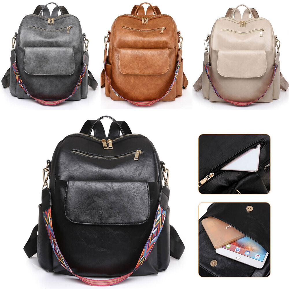 Girl Women Retro Fashion Backpack PU Leather Shoulder Handbag Travel Bag Satchel