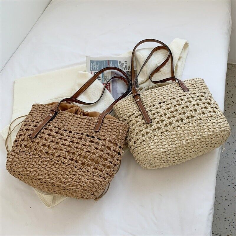 Tote Straw Summer Bag Beach Handbag Woven Women Rattan Shoulder Purse Wicker