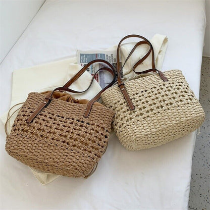 Tote Straw Summer Bag Beach Handbag Woven Women Rattan Shoulder Purse Wicker