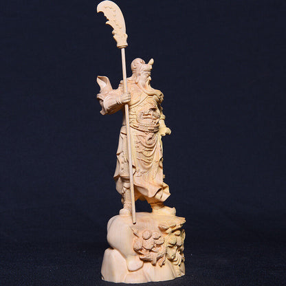 22cm,China whole Boxwood Wood Carving Warrior Guan Gong Yu God Statue FENG SHUI