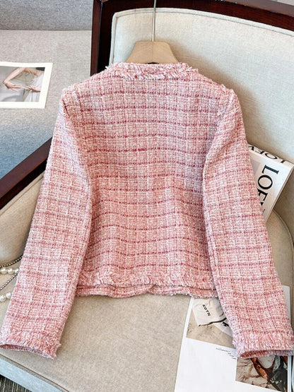 Autumn 2Piece Set Women Short Jacket Coat + Plaid Mini Skirt Suits