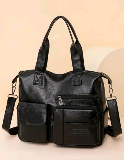 Leather Bag For Women Large Shoulder Handbag Crosdbody Satchel Bags 14"(Black)