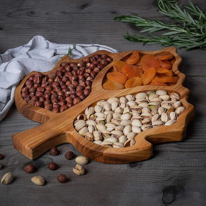 Handcrafted Wooden Serving Platter Maple Leaf Snack Fruit Meat Cheese Board Dish
