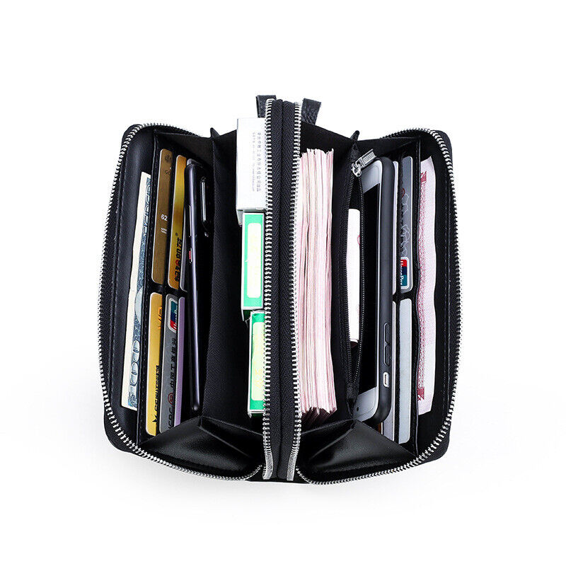 Men's Real Leather Clutch Bag, Double Zipper Long Business Wallets Phone Holder