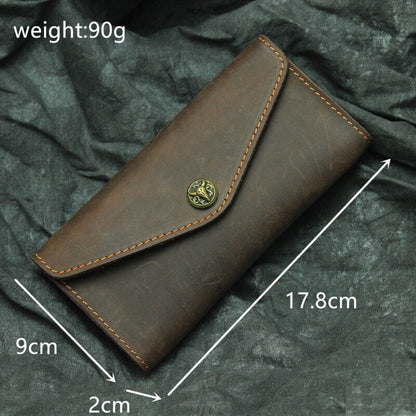Crazy Horse Leather Men's Envelope Wallets Retro Flip Long Clutch Bag Phone Bags
