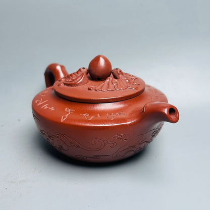 Vintage Chinese Yixing Purple Clay Teapot Zisha Ceremony Carving Collectible Art