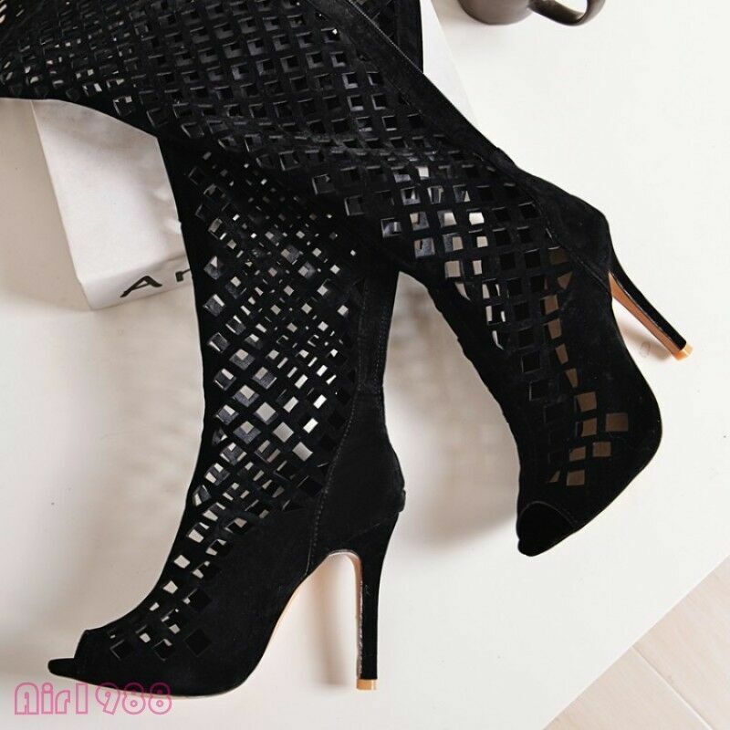 Sexy Womens Over Knee Thigh High Boots Hollow Out High Heels Gladiator Sandals @