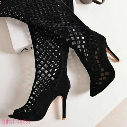 Sexy Womens Over Knee Thigh High Boots Hollow Out High Heels Gladiator Sandals @