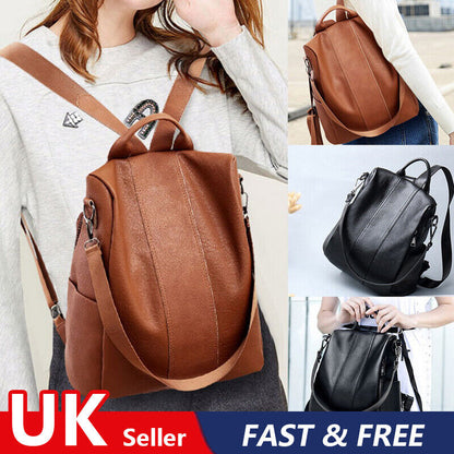 Women's Ladies Rucksack Anti-theft Bag PU Leather Backpack School Bag Handbag