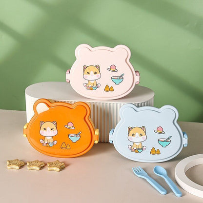 School Kids Lunch Box 2 Tier Leakproof Plastic Cartoon Bento Food Container