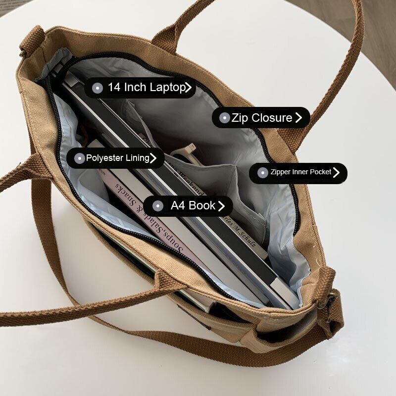 Women's Bags Cotton Canvas Shoulder Bag Crossbody Handbag Zipper Tote Pocket