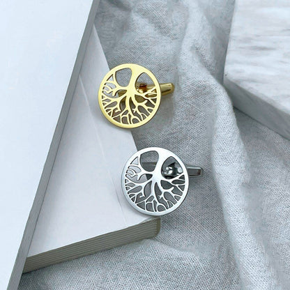 Men Cufflinks Life Tree Stainless Steel Shirt Wedding Groomsmen Tie Clip Jewelry