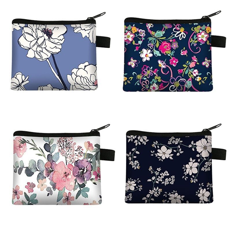 Floral Print 13.5*11 CM Cosmetic Bag Napkin Organizer Coin Card Lipstick Pouches