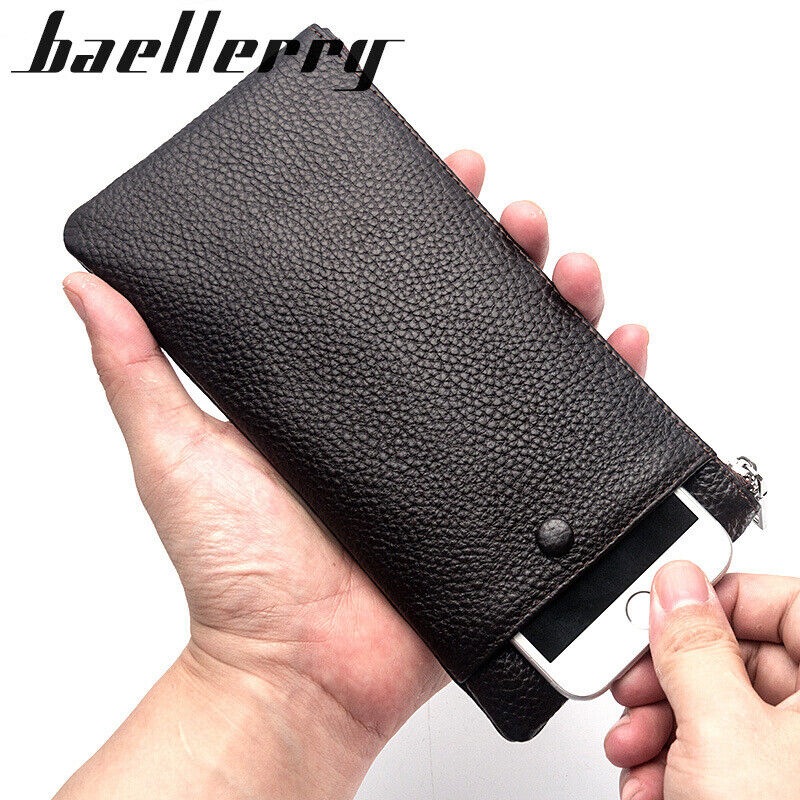 Baellerry Real Cow Leather Men's Long Zipper Wallet Clutch Bag Card/Phone Holder