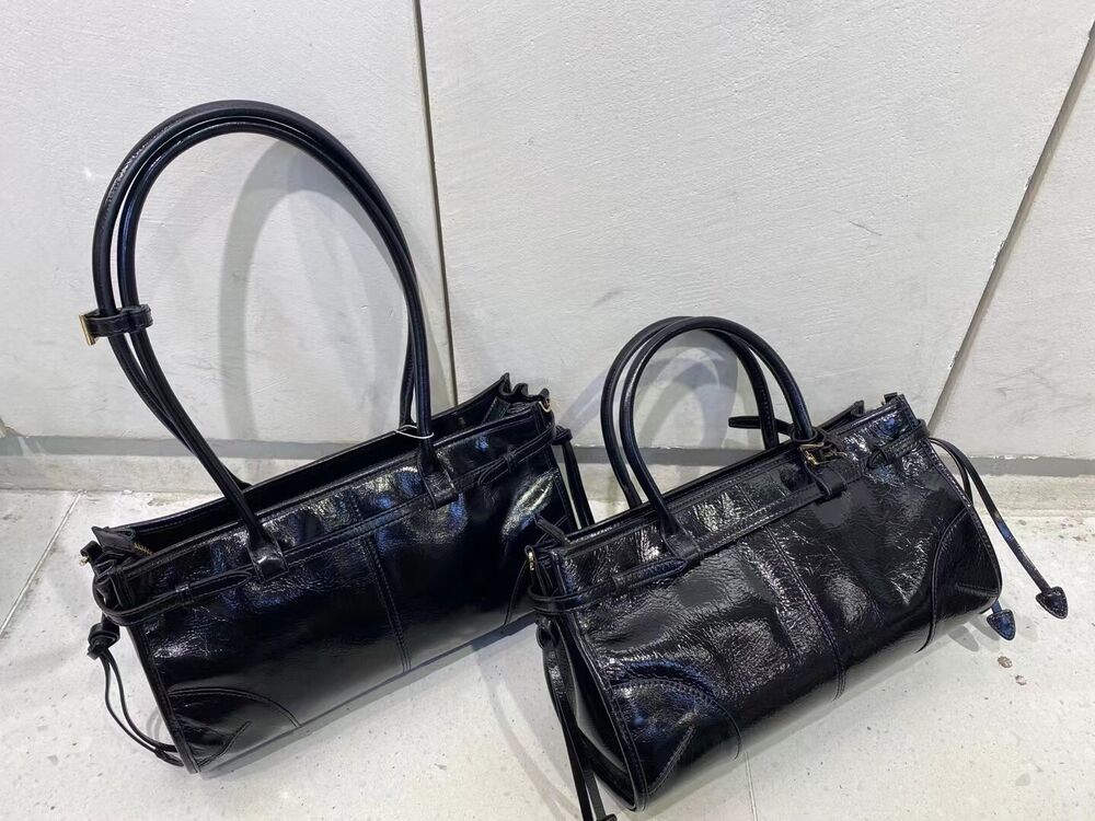 Long/ Short Handles Glossy Real Leather Tote Handbag Purse Fashion Shoulder Bag