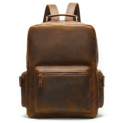 Crazy Horse Leather Men's Retro Backpack LargeTravel Rucksack Daypack School Bag