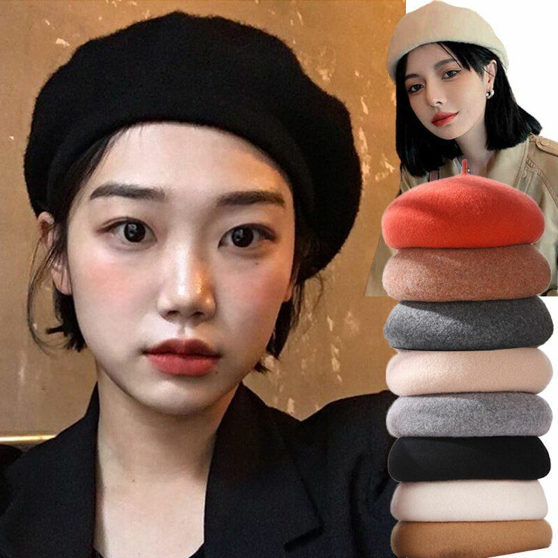 Beret Cap Winter Warm Wool Hat Fashion Elegant French Style Plain Beret Hiking