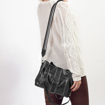 Women's Leather Organizer Purse Shoulder Bag Multiple Pockets Cross Body Handbag
