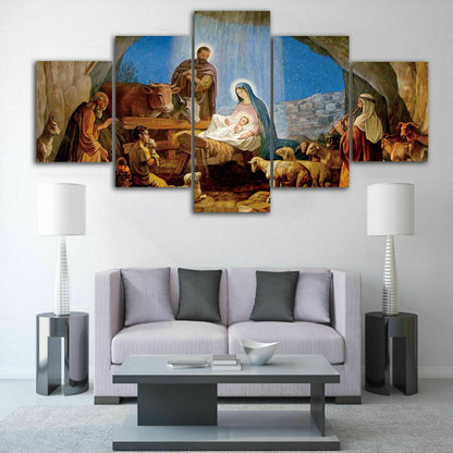 Birth of Jesus Christ Christmas Canvas Prints Painting Wall Art Home Decor 5PCS