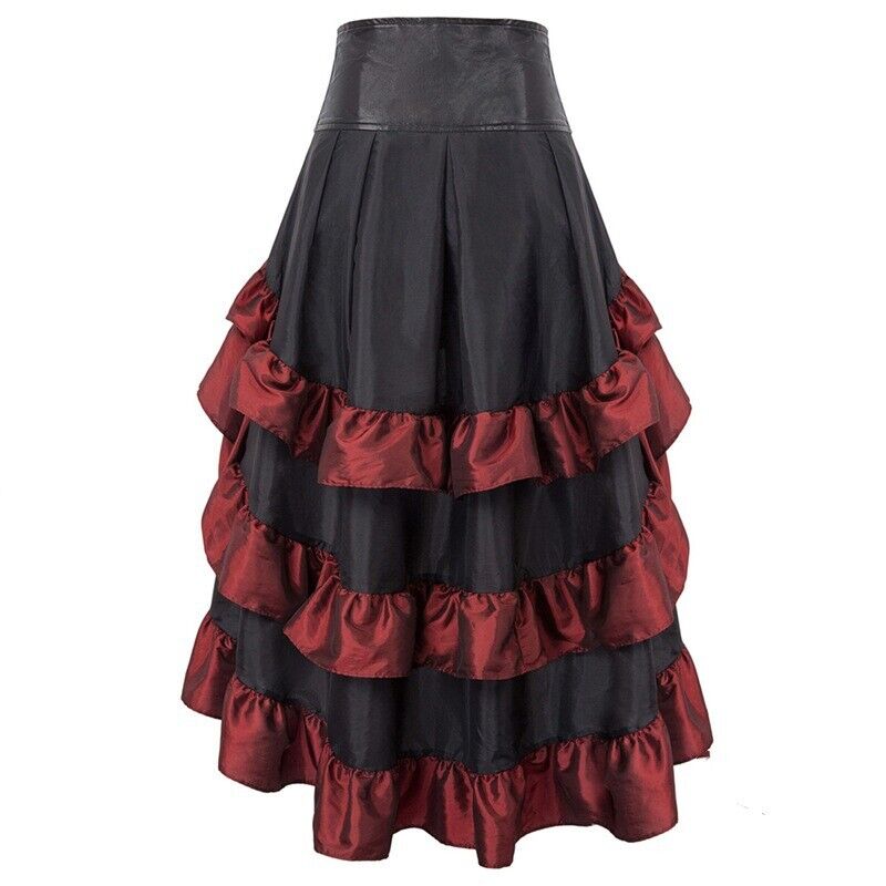 Womens Gothic Victorian Asymmetrical Ruffled Trim Vintage Steampunk Party Skirts