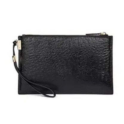 Ostrich Pattern Genuine Cow Leather Envelope Bag Men Briefcase Wristlets Cowhide