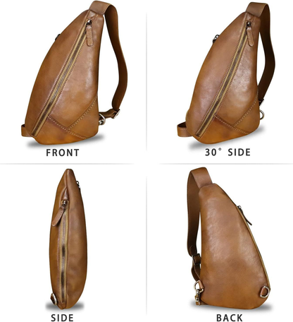 LRTO Genuine Leather Sling Bag Crossbody Motorcycle Handmade Darkbrown
