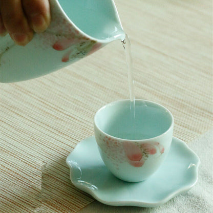 one cup saucer porcelain coaster for tea cup celadon Chinese cup mat handmade