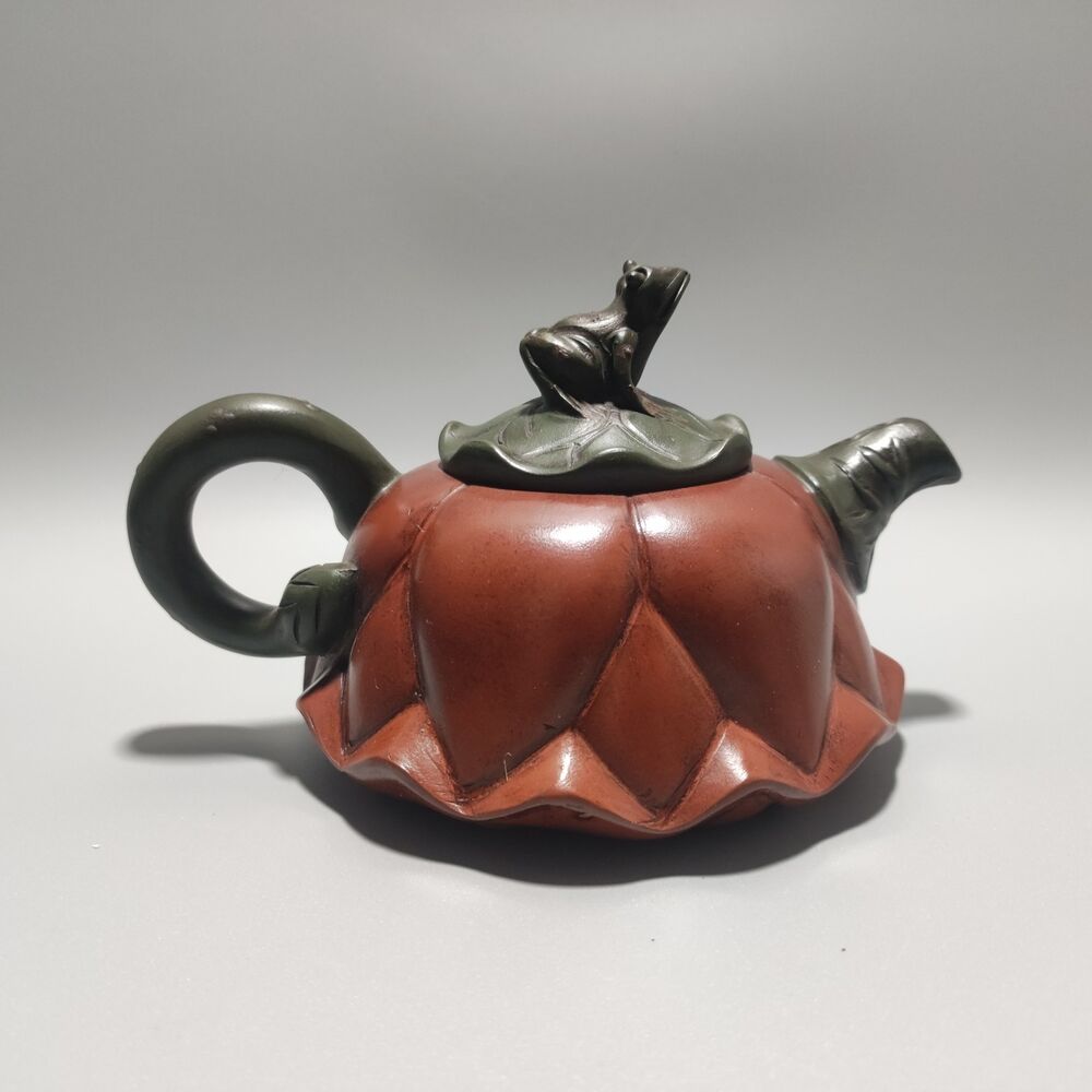 Vintage Chinese Yixing Purple Clay Teapot Zisha Ceremony Lotus Leaf Frog Teaware