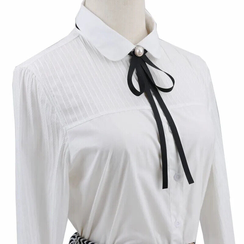 Women Pre-Tied Collar Bowknot Pearl Ribbon Brooches Pin Bow Tie Vintage Neckties