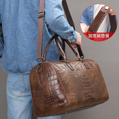 Mens Leather Crocodile Gym Duffel Shoulder Bag Travel Overnight Luggage Handbags