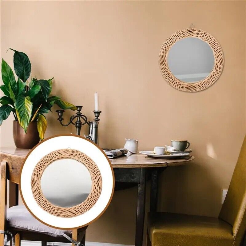 Wall Hanging Mirrors Rustic Rattan Bedroom Bathroom Woven Photo Prop 28x28x2.7cm
