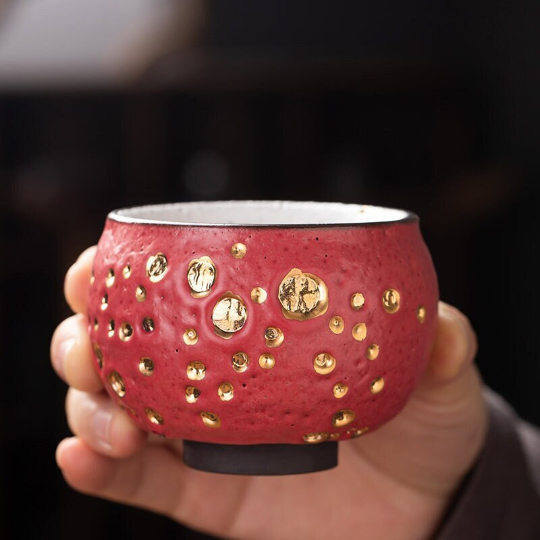 Red Ceramic Teacup Unique Shinoyaki Tea Cups 130 ml