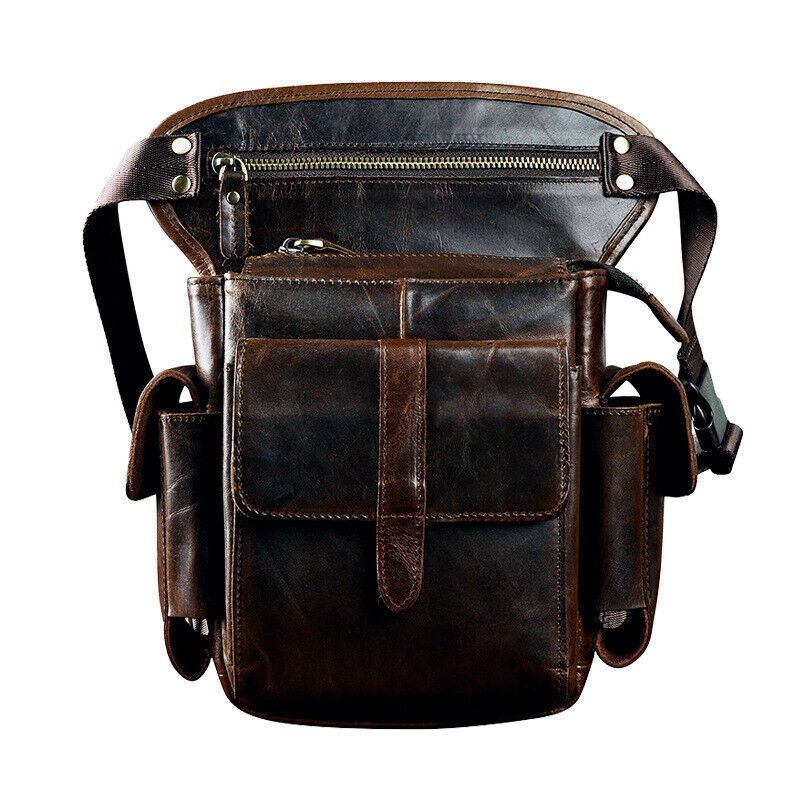 Crazy Horse Leather Leg Drop Bag Men's Motorcycle Thigh Hip Waist Fanny Pack