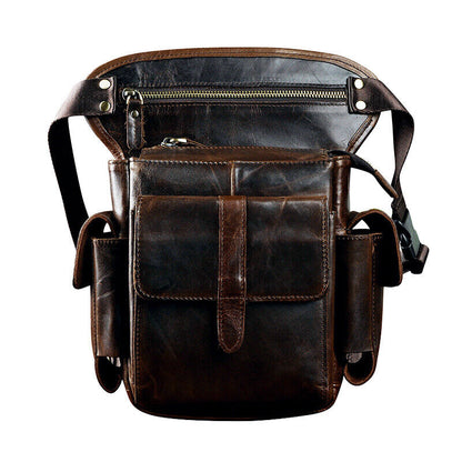Crazy Horse Leather Leg Drop Bag Men's Motorcycle Thigh Hip Waist Fanny Pack