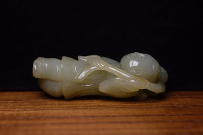 Chinese Natural Hetian Jade Hand Carving Children Statue Exquisite Figurines Art