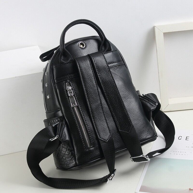 Top Cow Leather Black Women's bag, Soft Leather Crocodile Print Backpack Travel
