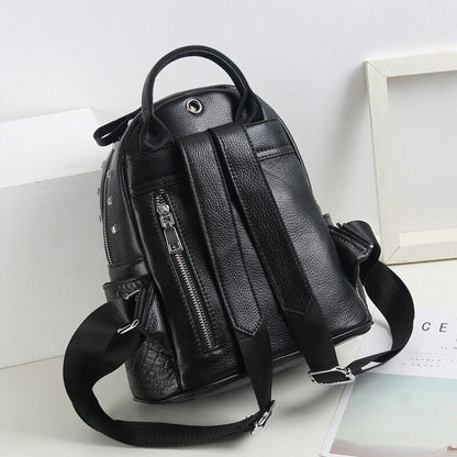 Top Cow Leather Black Women's bag, Soft Leather Crocodile Print Backpack Travel