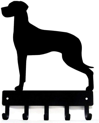 Great Dane (Natural Ears) Dog-Key Hooks & Keychain Holder- 6 inch Metal Wall Art