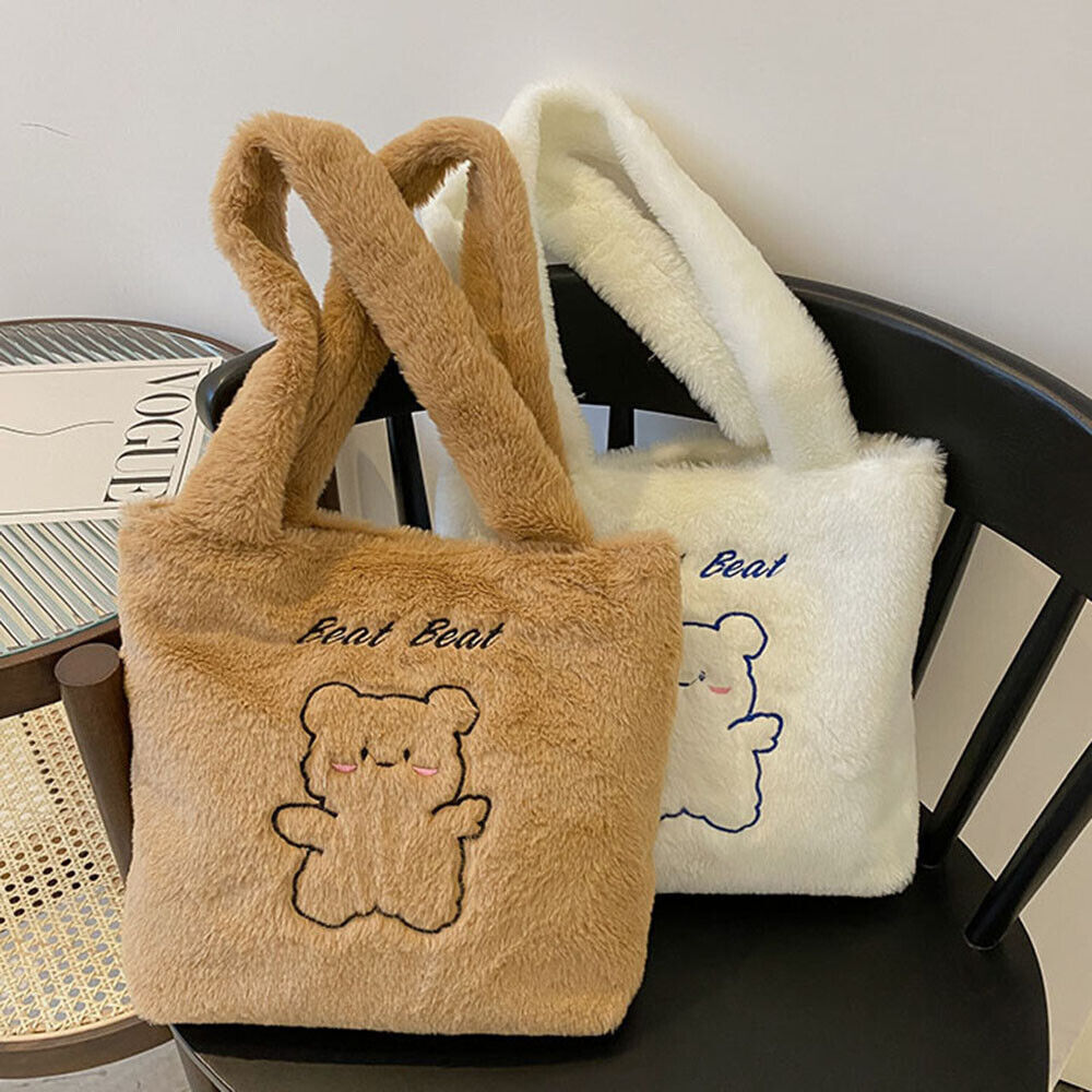 Plush Women Bag Soft Tote Bag Large Capacity Handbag Fluffy Underarm Bag Cartoon