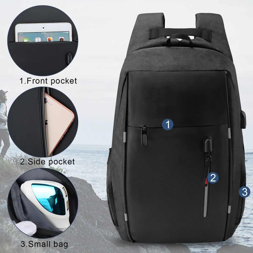 Men Backpack USB Charging Waterproof Laptop Shoulder Bag Travel School Rucksack