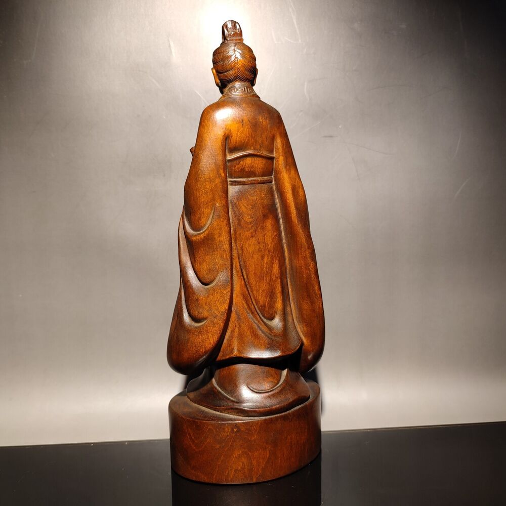 vintage wooden carved figures Quyuan chinese boxwood wood statue Duanwu Festival