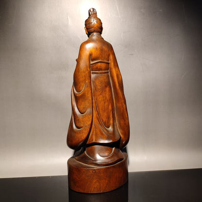 vintage wooden carved figures Quyuan chinese boxwood wood statue Duanwu Festival